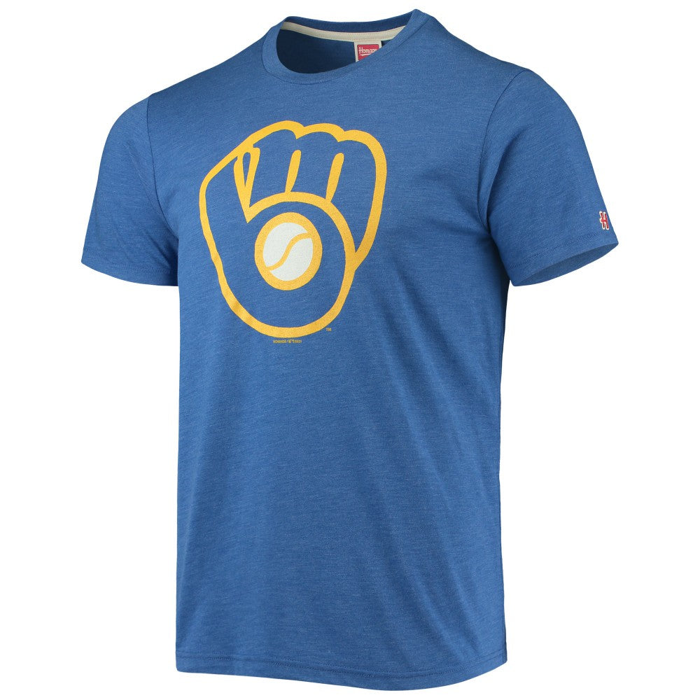 Milwaukee Brewers Homage Hand-Drawn Logo Tri-Blend T-Shirt - Royal - MLB Sale