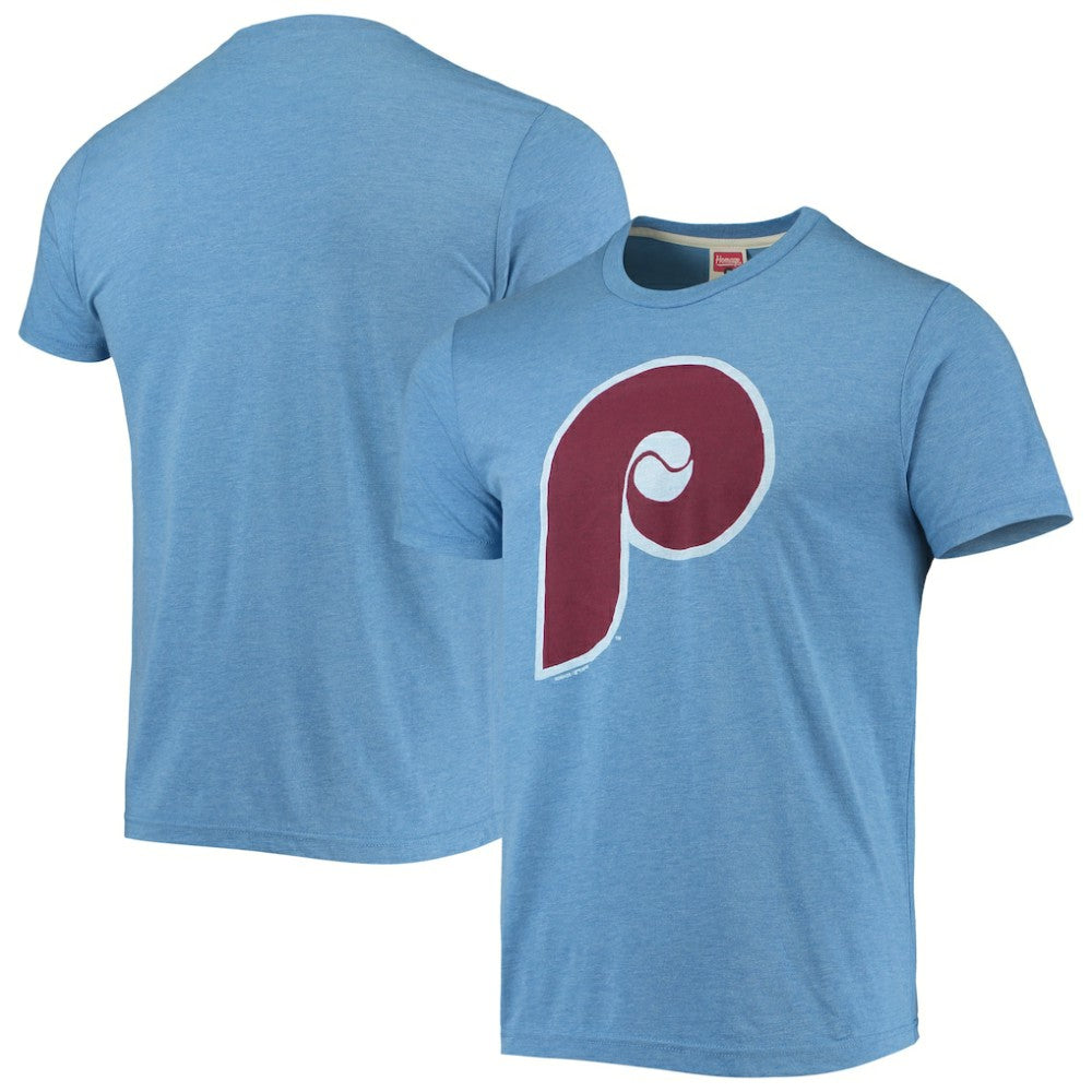 Philadelphia Phillies Homage Hand-Drawn Logo Tri-Blend T-Shirt - Light Blue - MLB Discount