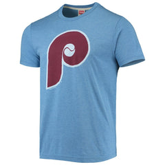 Philadelphia Phillies Homage Hand-Drawn Logo Tri-Blend T-Shirt - Light Blue - MLB Discount