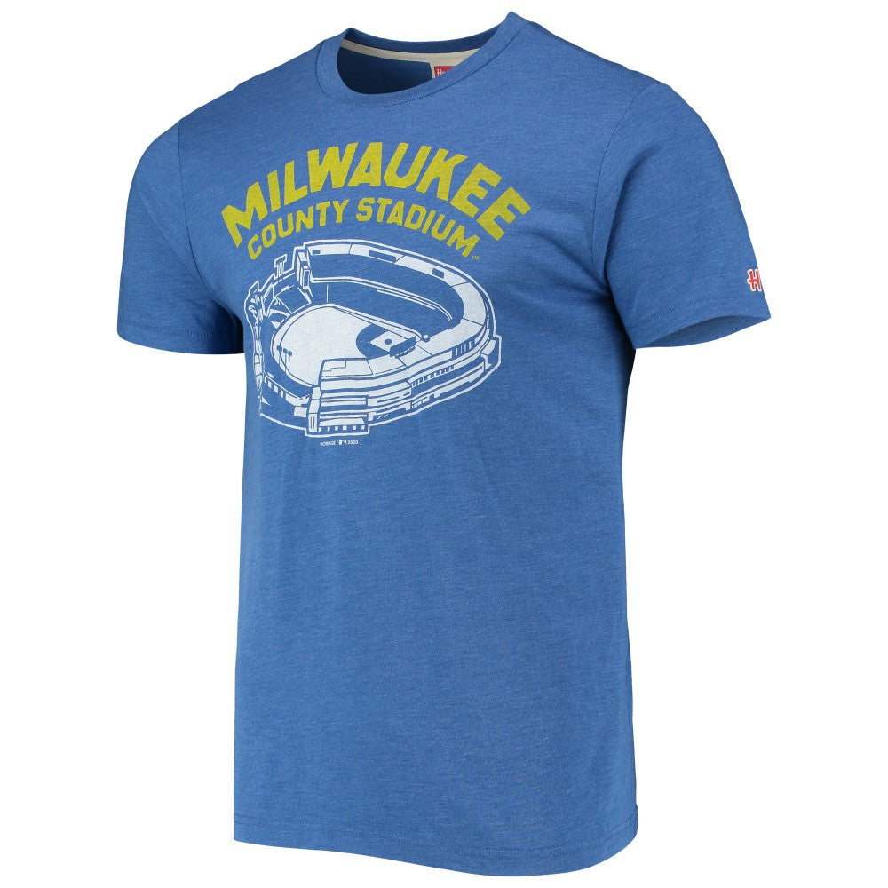 Milwaukee Brewers Homage Milwaukee County Stadium Tri-Blend T-Shirt - Royal - MLB Discount