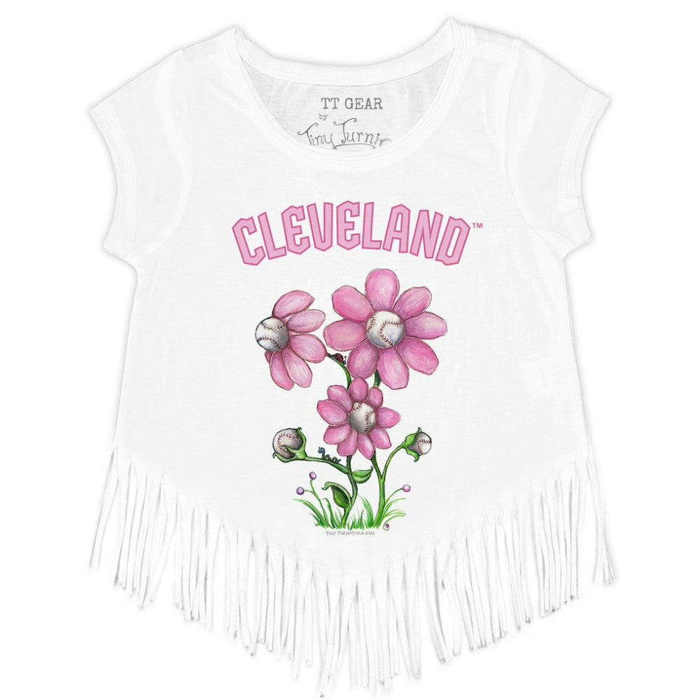 Cleveland Guardians Tiny Turnip Girls Youth Blooming Baseballs Fringe T-Shirt - White - MLB on Sale