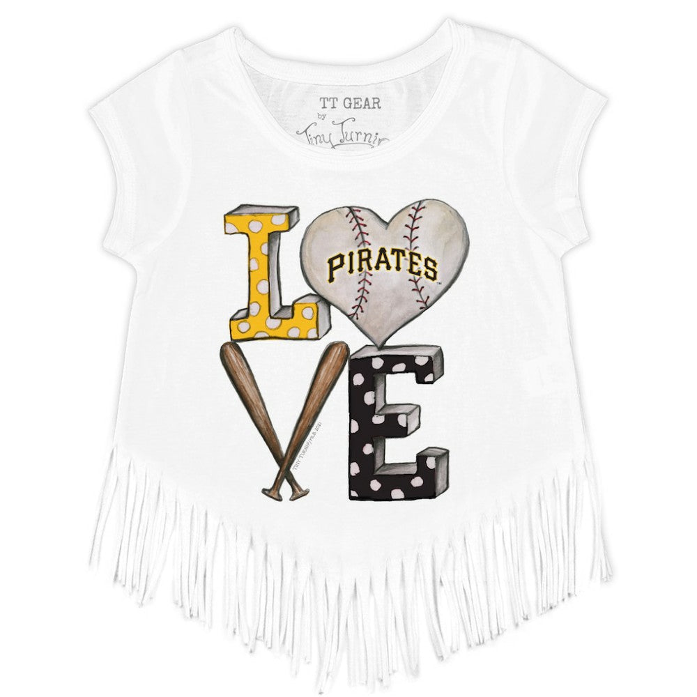 Pittsburgh Pirates Tiny Turnip Girls Youth Baseball Love Fringe T-Shirt - White - MLB Discount