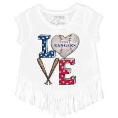 Texas Rangers Tiny Turnip Girls Youth Baseball Love Fringe T-Shirt - White - MLB Lifestyle