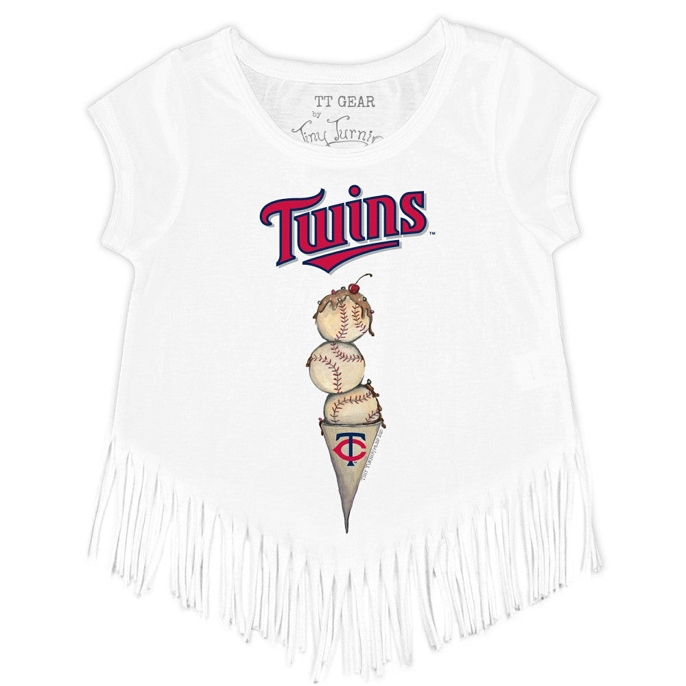 Minnesota Twins Tiny Turnip Girls Youth Triple Scoop Fringe T-Shirt - White - MLB Online