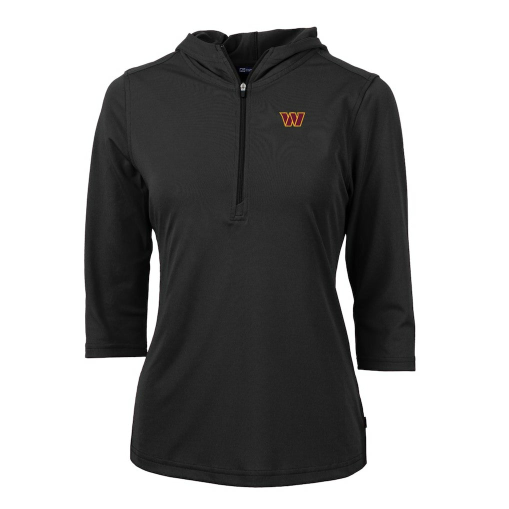 Washington Commanders Cutter & Buck Women's Virtue Eco Pique Half-Zip Pullover Hoodie Black