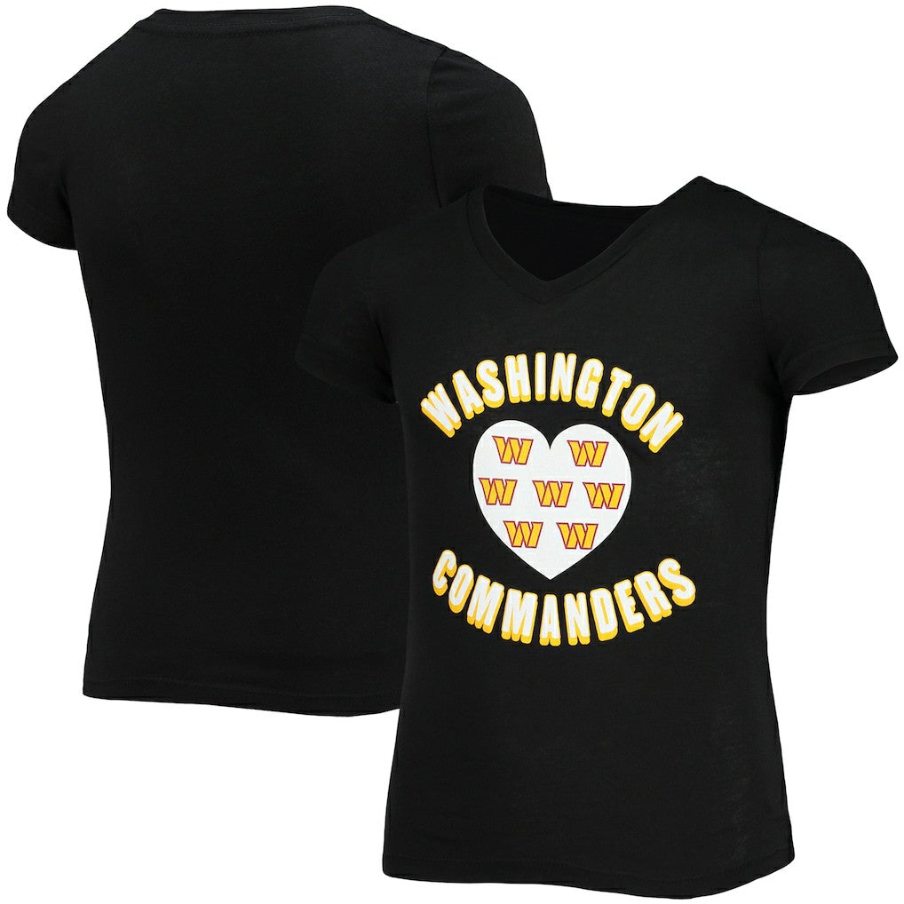 Washington Commanders New Era Girls Youth V-Neck T-Shirt Black