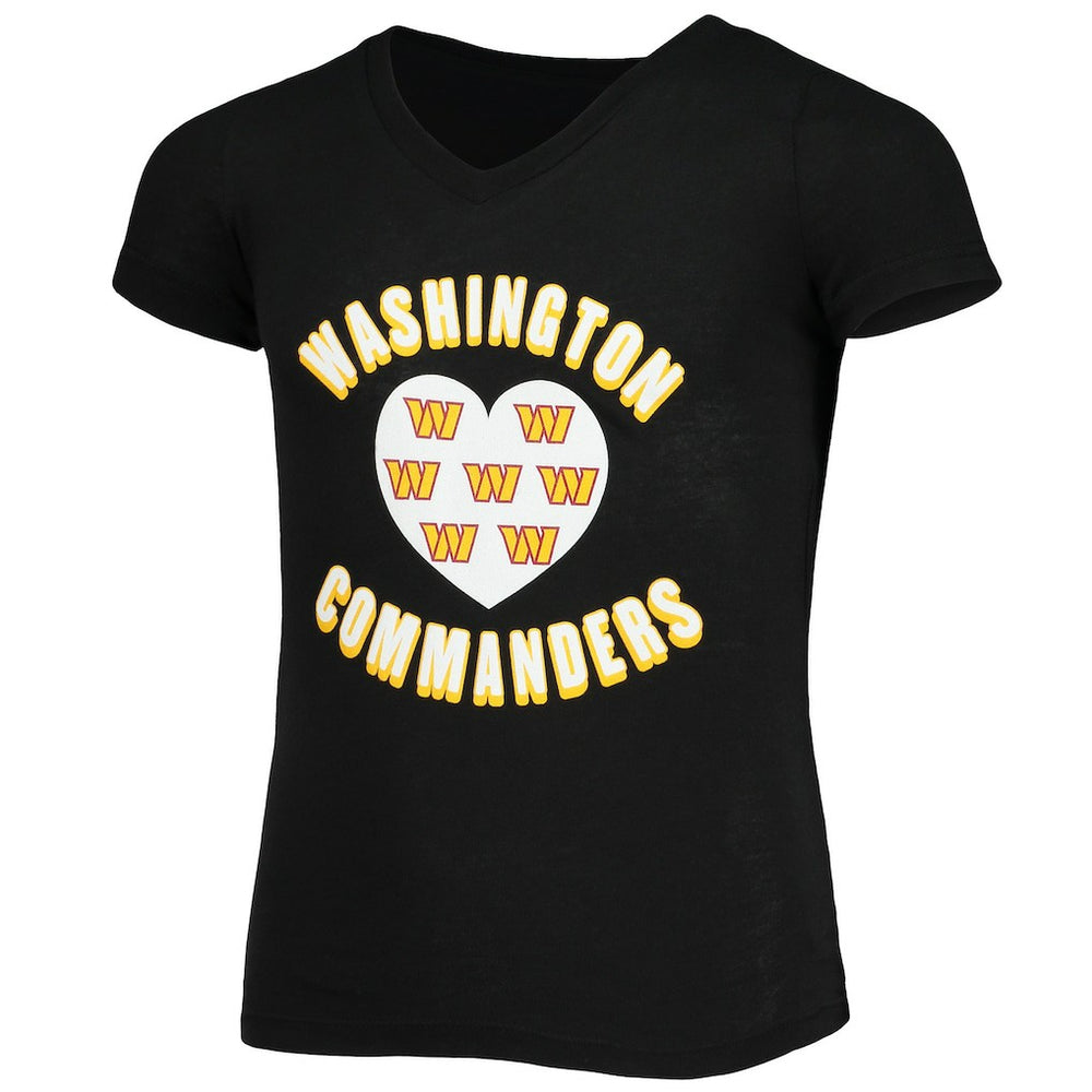 Washington Commanders New Era Girls Youth V-Neck T-Shirt Black