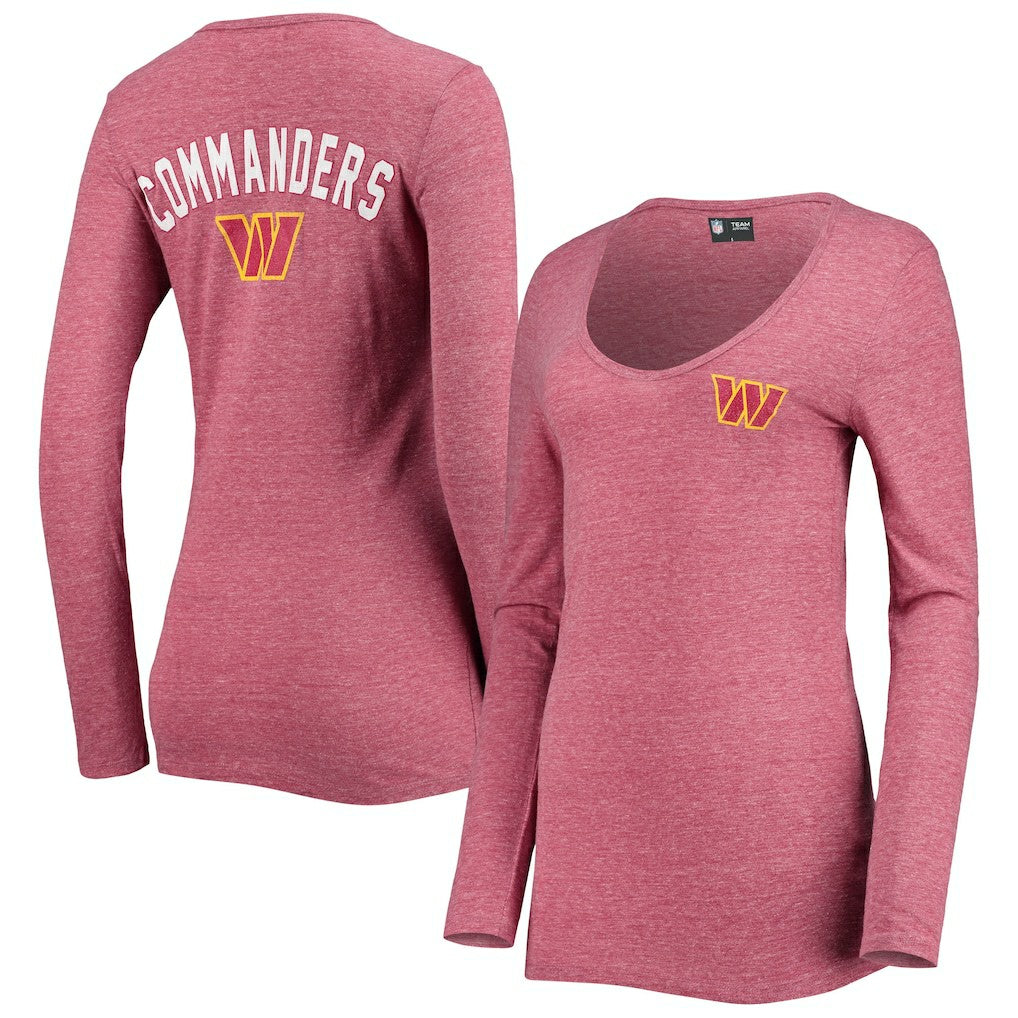 Washington Commanders New Era Women's Scoop Neck Tri-Blend Long Sleeve T-Shirt Burgundy