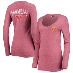 Washington Commanders New Era Women's Scoop Neck Tri-Blend Long Sleeve T-Shirt Burgundy