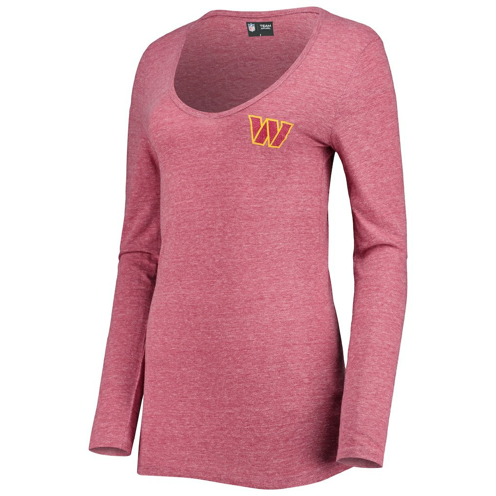 Washington Commanders New Era Women's Scoop Neck Tri-Blend Long Sleeve T-Shirt Burgundy