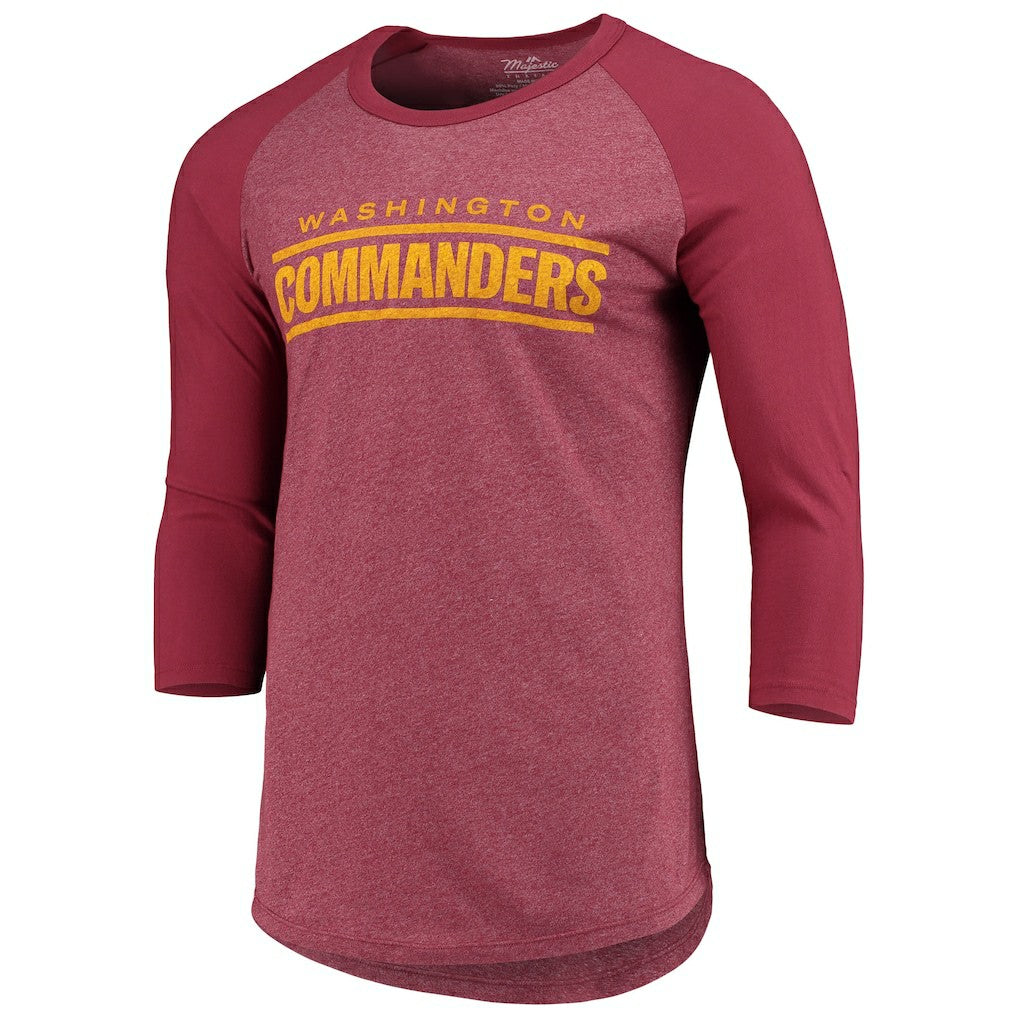 Washington Commanders Majestic Threads Wordmark 3/4-Sleeve Raglan Tri-Blend T-Shirt Burgundy