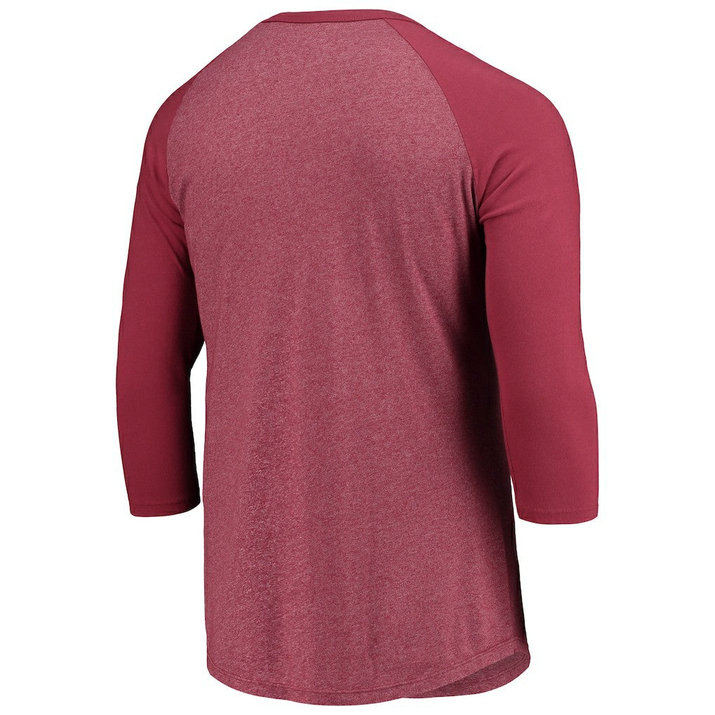 Washington Commanders Majestic Threads Wordmark 3/4-Sleeve Raglan Tri-Blend T-Shirt Burgundy