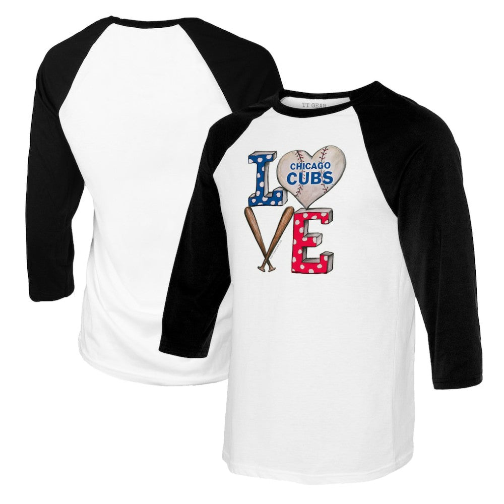 Chicago Cubs Tiny Turnip Women's Baseball Love Raglan 3/4-Sleeve T-Shirt - White/Black - MLB Sale