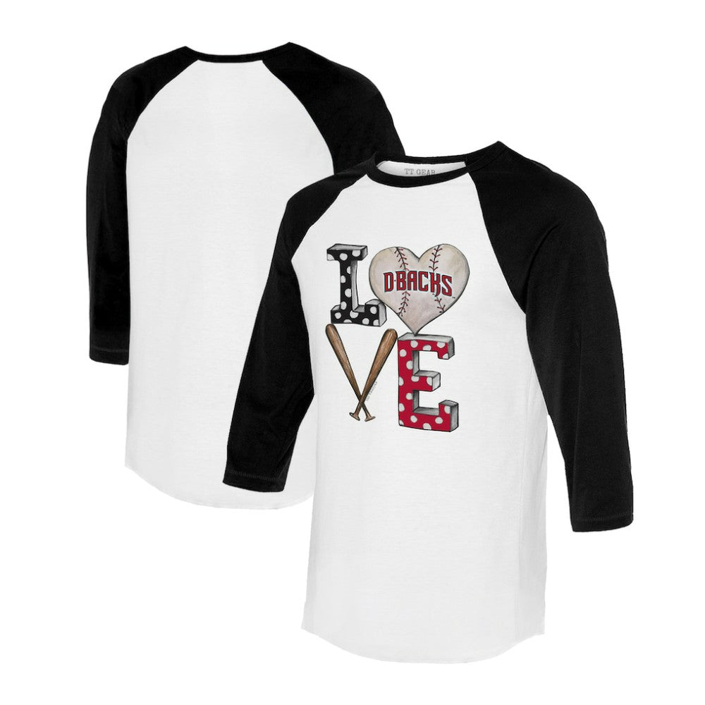 Arizona Diamondbacks Tiny Turnip Women's Baseball Love Raglan 3/4-Sleeve T-Shirt - White/Black - MLB Lifestyle