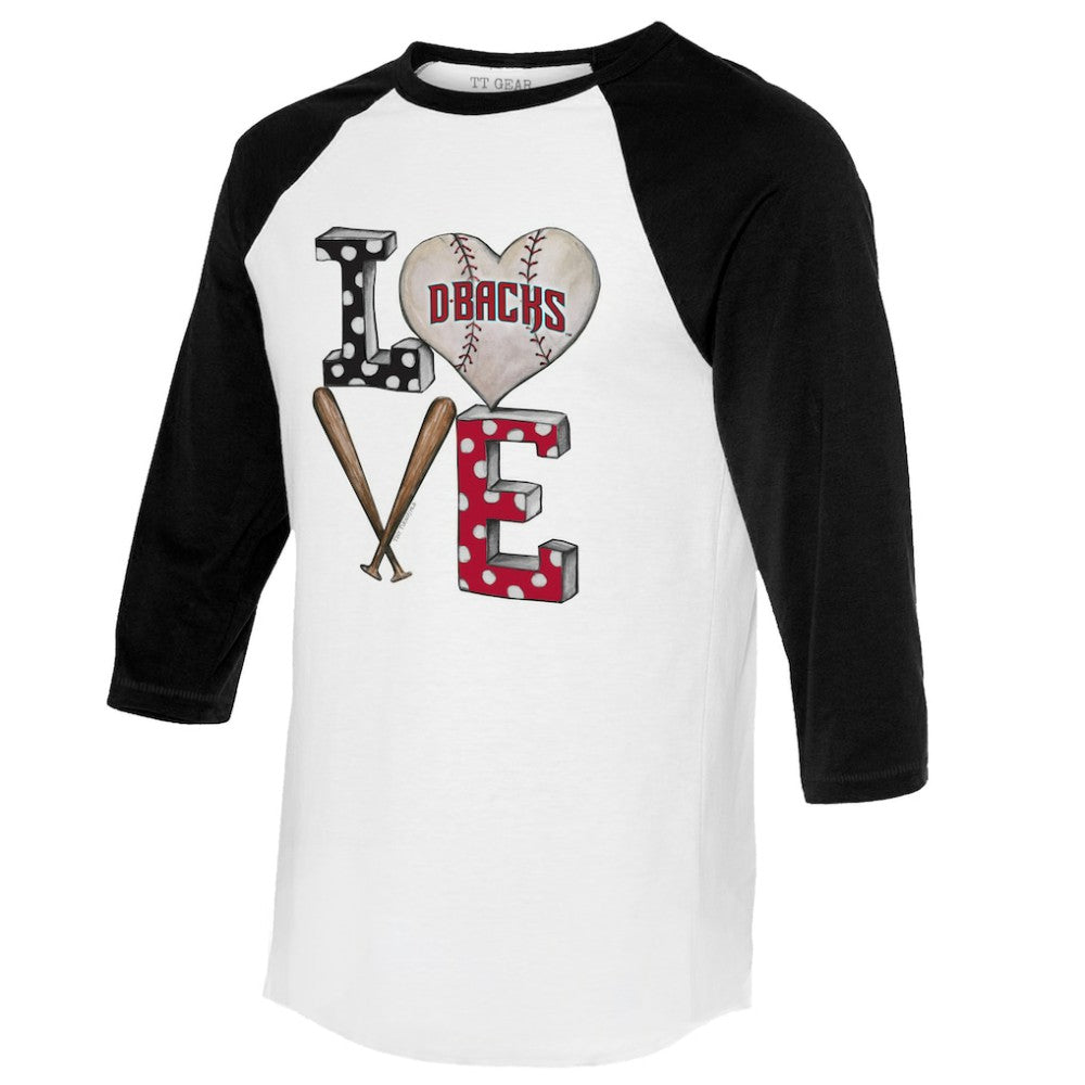 Arizona Diamondbacks Tiny Turnip Women's Baseball Love Raglan 3/4-Sleeve T-Shirt - White/Black - MLB Lifestyle