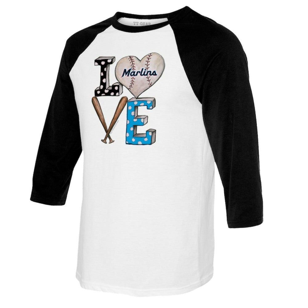 Miami Marlins Tiny Turnip Women's Baseball Love Raglan 3/4-Sleeve T-Shirt - White/Black - MLB Lifestyle