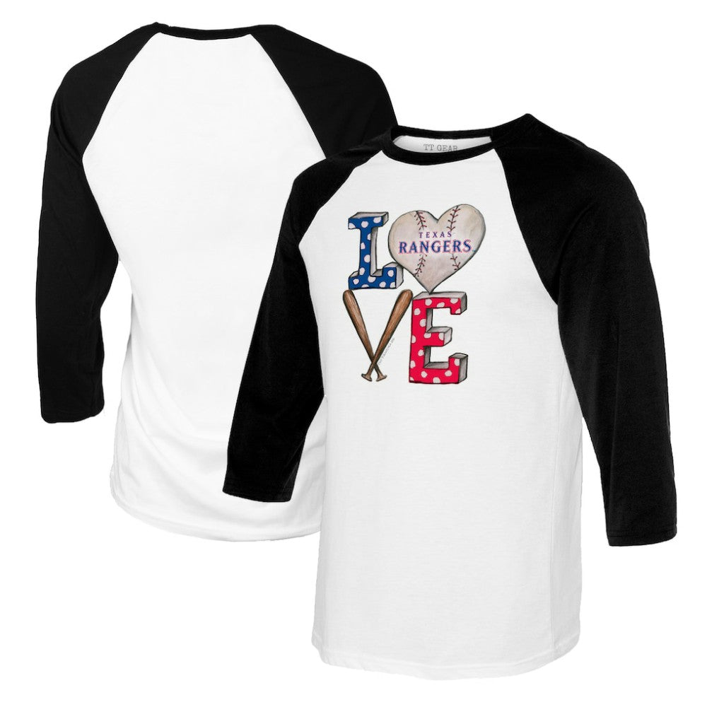 Texas Rangers Tiny Turnip Women's Baseball Love Raglan 3/4-Sleeve T-Shirt - White/Black - MLB on Sale