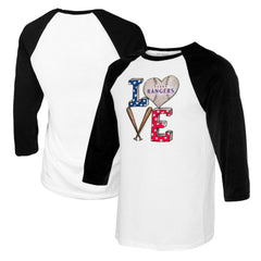 Texas Rangers Tiny Turnip Women's Baseball Love Raglan 3/4-Sleeve T-Shirt - White/Black - MLB on Sale