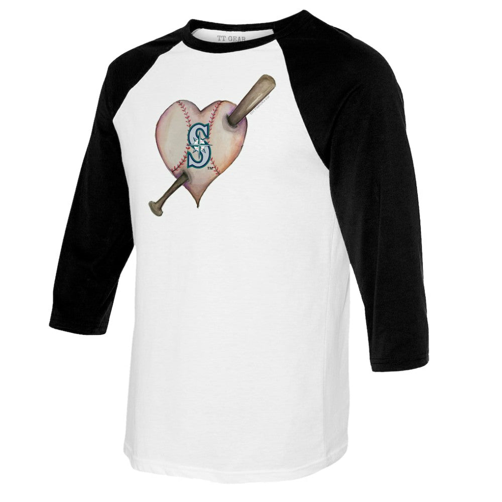 Seattle Mariners Tiny Turnip Youth Heart Bat Raglan 3/4 Sleeve T-Shirt - White/Black - MLB Online