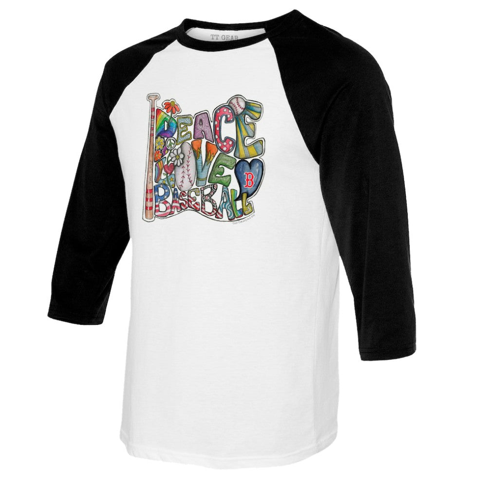 Boston Red Sox Tiny Turnip Women's Peace Love Baseball 3/4-Sleeve Raglan T-Shirt - White/Black - MLB Lifestyle