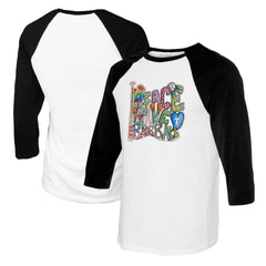 Texas Rangers Tiny Turnip Women's Peace Love Baseball 3/4-Sleeve Raglan T-Shirt - White/Black - MLB Sale