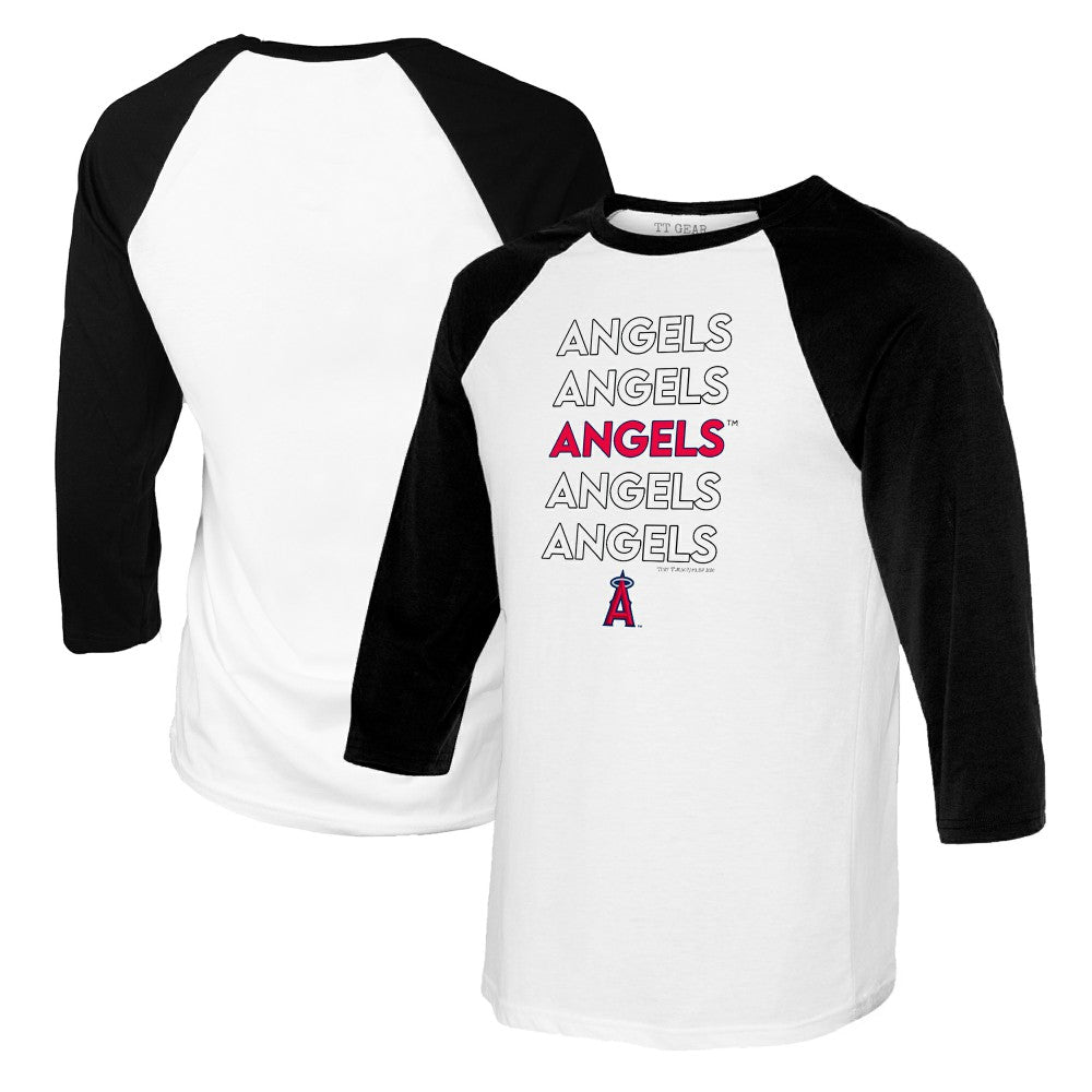 Los Angeles Angels Tiny Turnip Women's Stacked 3/4-Sleeve Raglan T-Shirt - White/Black - MLB Discount