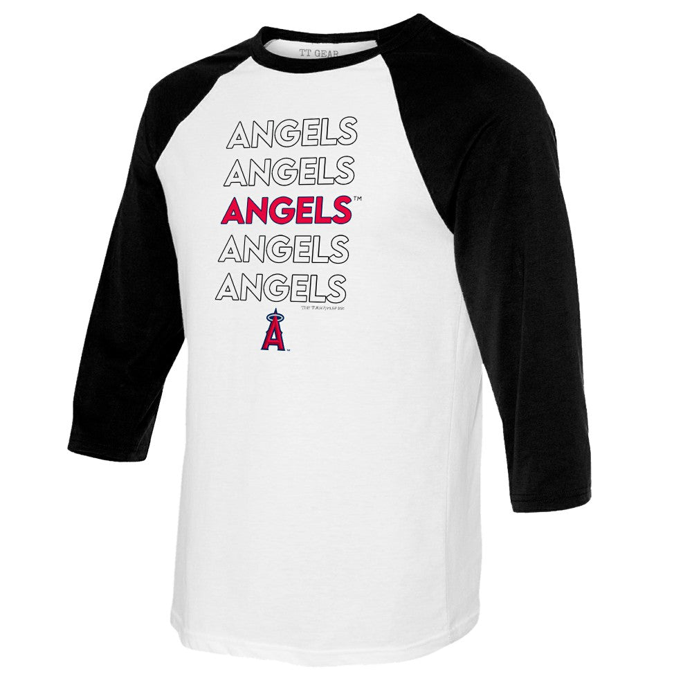 Los Angeles Angels Tiny Turnip Women's Stacked 3/4-Sleeve Raglan T-Shirt - White/Black - MLB Discount