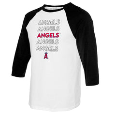 Los Angeles Angels Tiny Turnip Women's Stacked 3/4-Sleeve Raglan T-Shirt - White/Black - MLB Discount