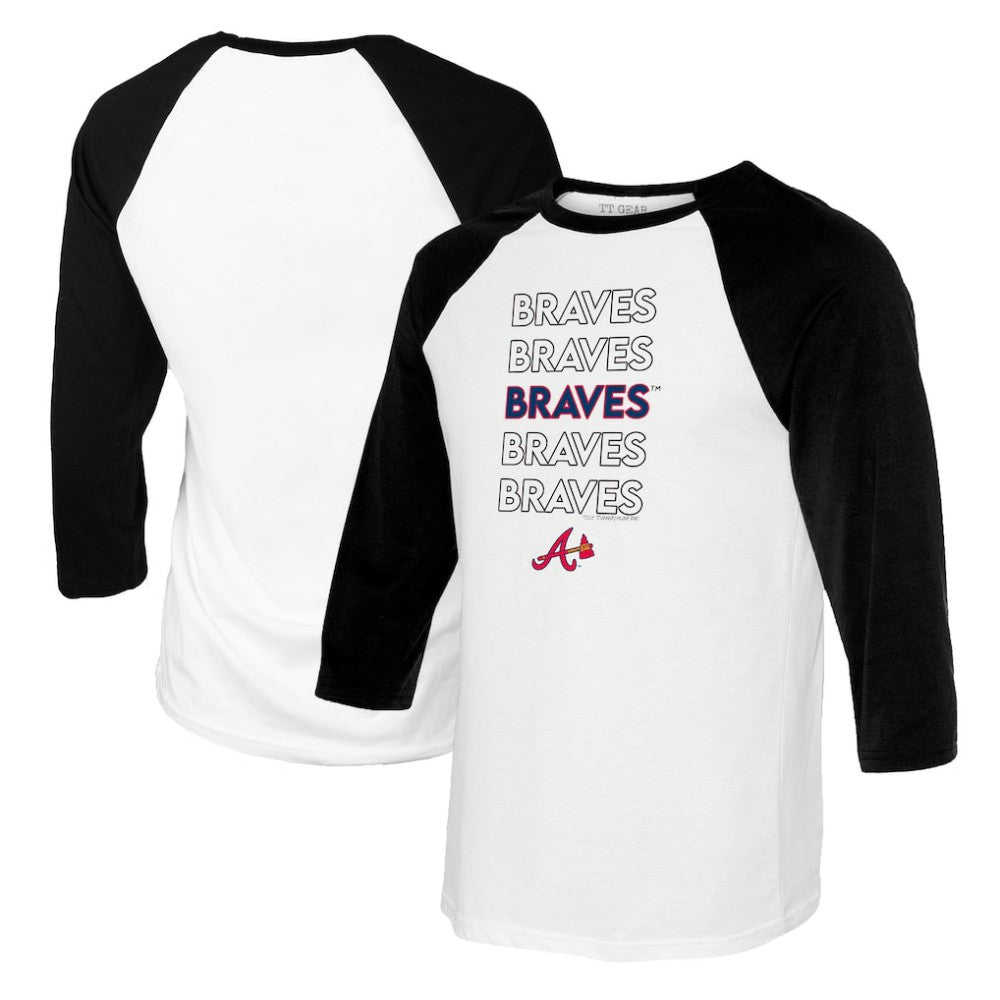 Atlanta Braves Tiny Turnip Women's Stacked 3/4-Sleeve Raglan T-Shirt - White/Black - MLB on Sale