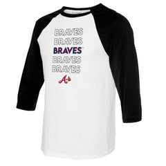 Atlanta Braves Tiny Turnip Women's Stacked 3/4-Sleeve Raglan T-Shirt - White/Black - MLB on Sale