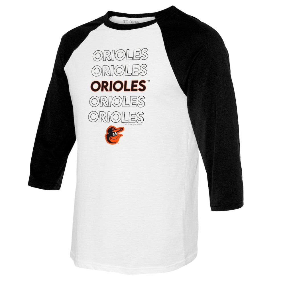 Baltimore Orioles Tiny Turnip Women's Stacked 3/4-Sleeve Raglan T-Shirt - White/Black - MLB on Sale