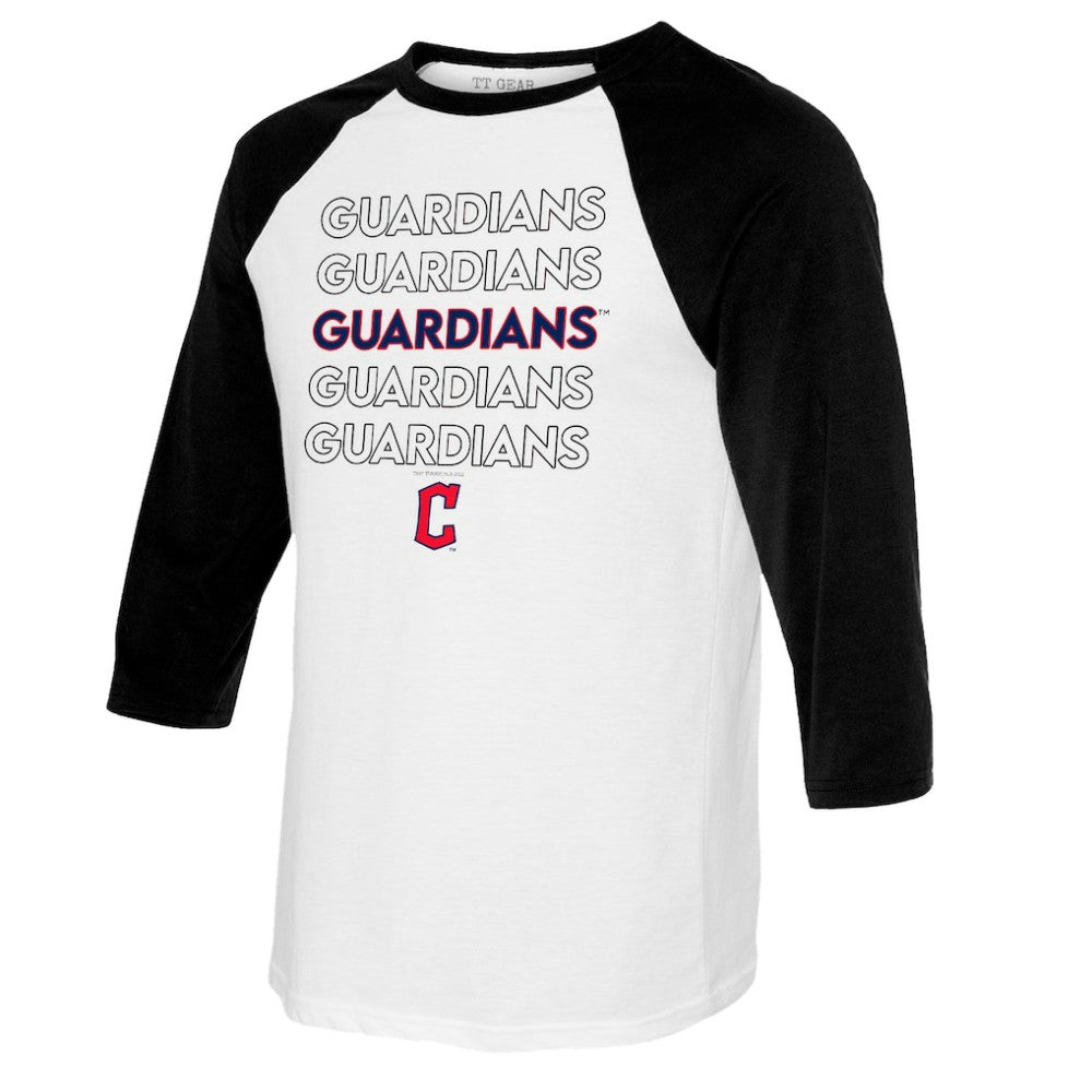 Cleveland Guardians Tiny Turnip Women's Stacked 3/4-Sleeve Raglan T-Shirt - White/Black - MLB Lifestyle