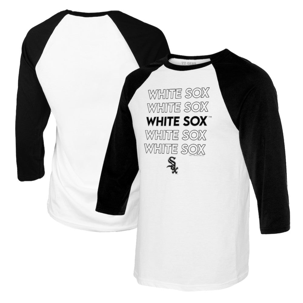 Chicago White Sox Tiny Turnip Women's Stacked 3/4-Sleeve Raglan T-Shirt - White/Black - MLB Lifestyle
