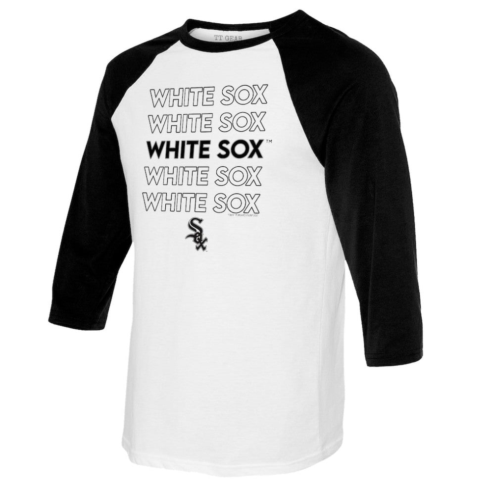Chicago White Sox Tiny Turnip Women's Stacked 3/4-Sleeve Raglan T-Shirt - White/Black - MLB Lifestyle