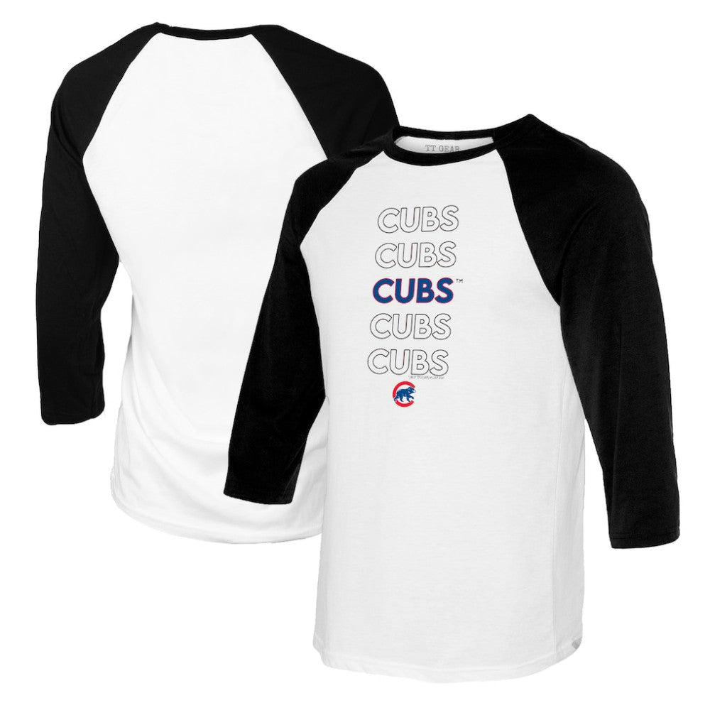 Chicago Cubs Tiny Turnip Youth Stacked Raglan 3/4 Sleeve T-Shirt - White/Black - MLB Online