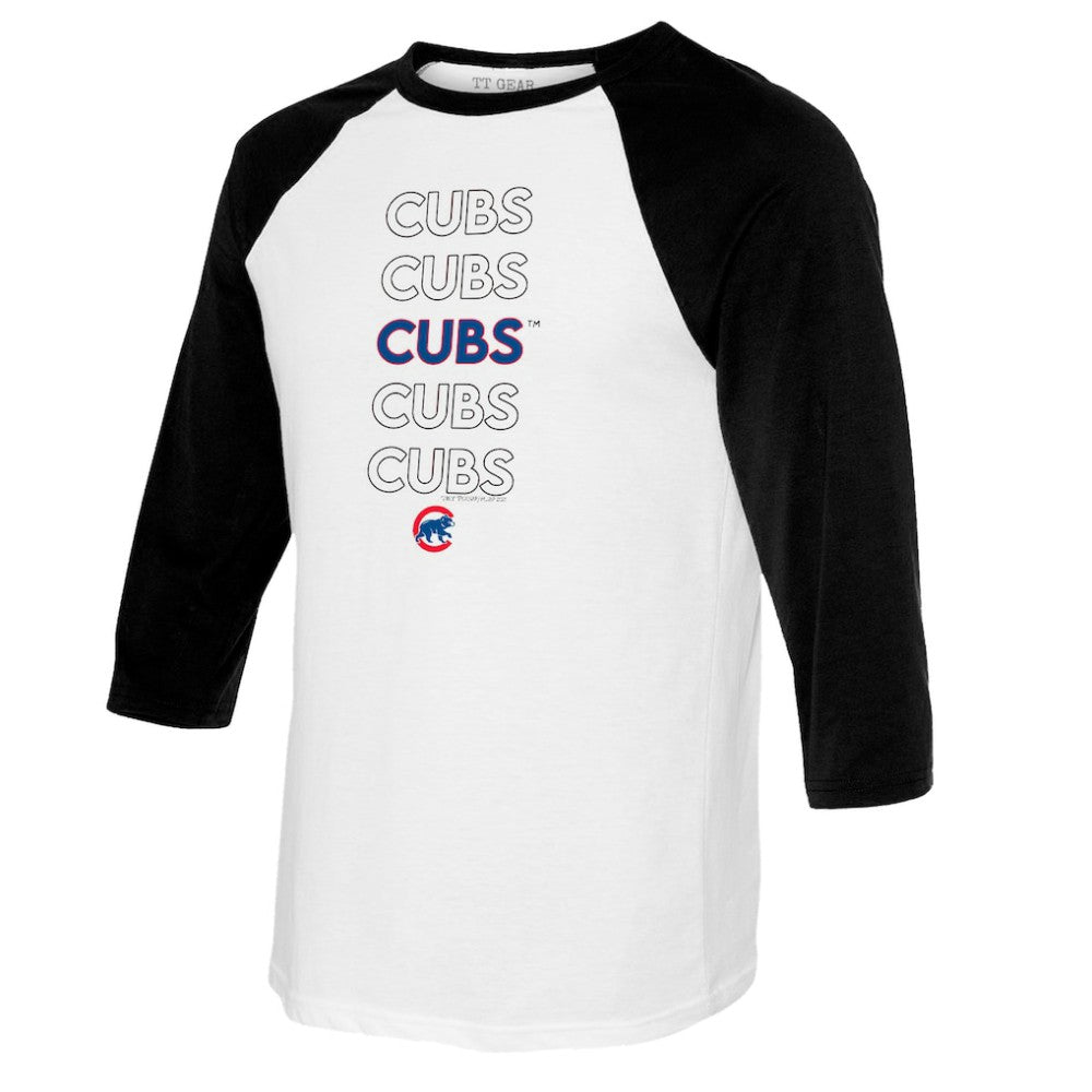 Chicago Cubs Tiny Turnip Youth Stacked Raglan 3/4 Sleeve T-Shirt - White/Black - MLB Online