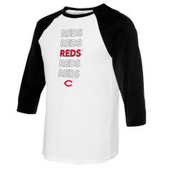 Cincinnati Reds Tiny Turnip Youth Stacked Raglan 3/4 Sleeve T-Shirt - White/Black - MLB Sale