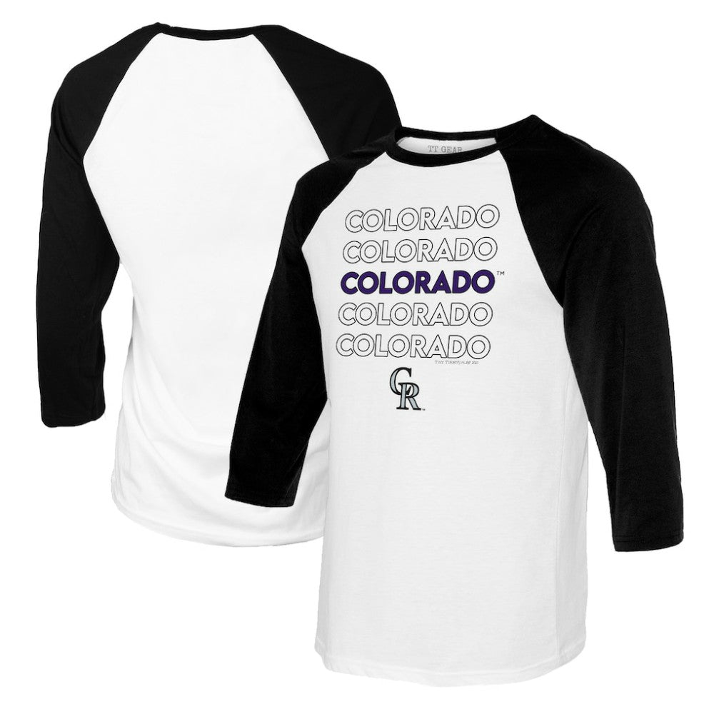 Colorado Rockies Tiny Turnip Youth Stacked Raglan 3/4 Sleeve T-Shirt - White/Black - MLB Online
