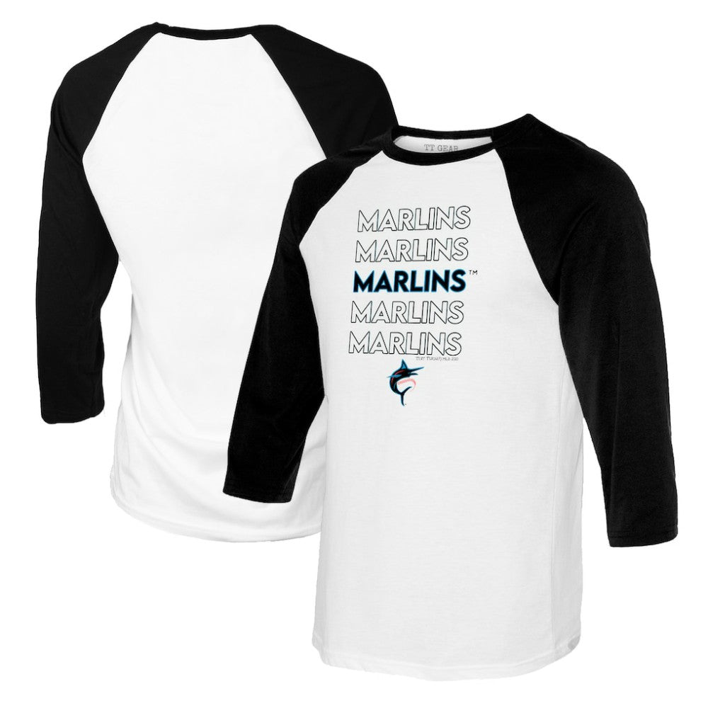 Miami Marlins Tiny Turnip Youth Stacked Raglan 3/4 Sleeve T-Shirt - White/Black - MLB on Sale