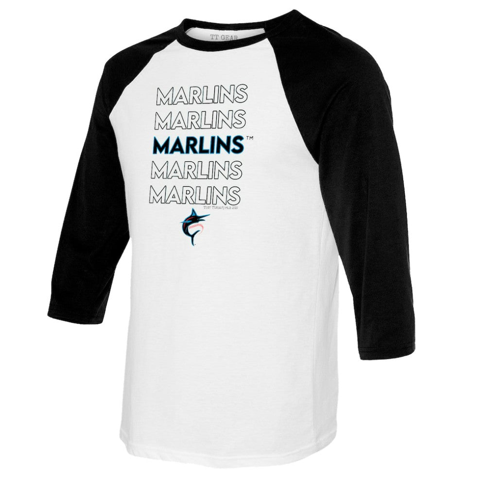 Miami Marlins Tiny Turnip Youth Stacked Raglan 3/4 Sleeve T-Shirt - White/Black - MLB on Sale