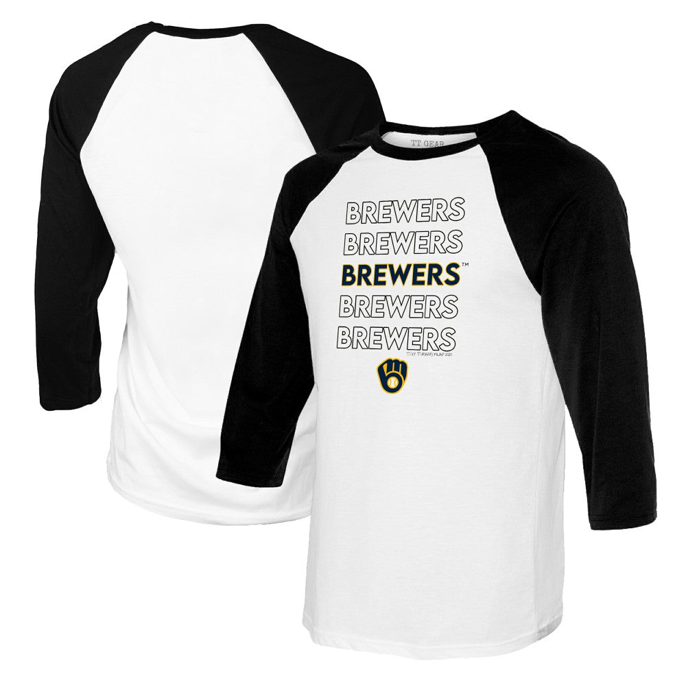 Milwaukee Brewers Tiny Turnip Youth Stacked Raglan 3/4 Sleeve T-Shirt - White/Black - MLB on Sale