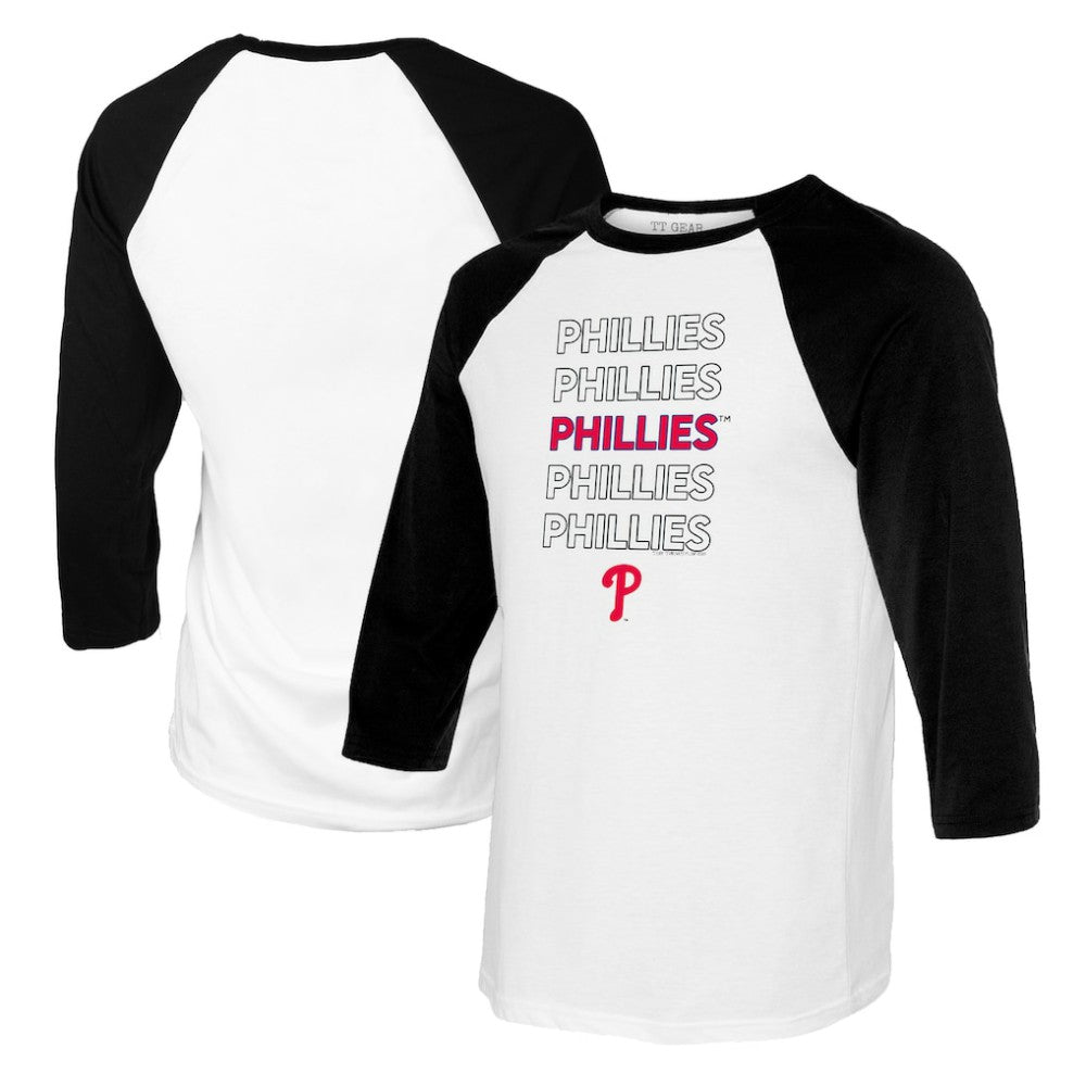 Philadelphia Phillies Tiny Turnip Youth Stacked Raglan 3/4 Sleeve T-Shirt - White/Black - MLB Discount
