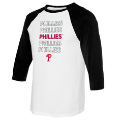 Philadelphia Phillies Tiny Turnip Youth Stacked Raglan 3/4 Sleeve T-Shirt - White/Black - MLB Discount