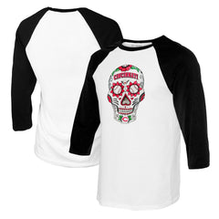 Cincinnati Reds Tiny Turnip Women's Sugar Skull 3/4-Sleeve Raglan T-Shirt - White/Black - MLB Lifestyle