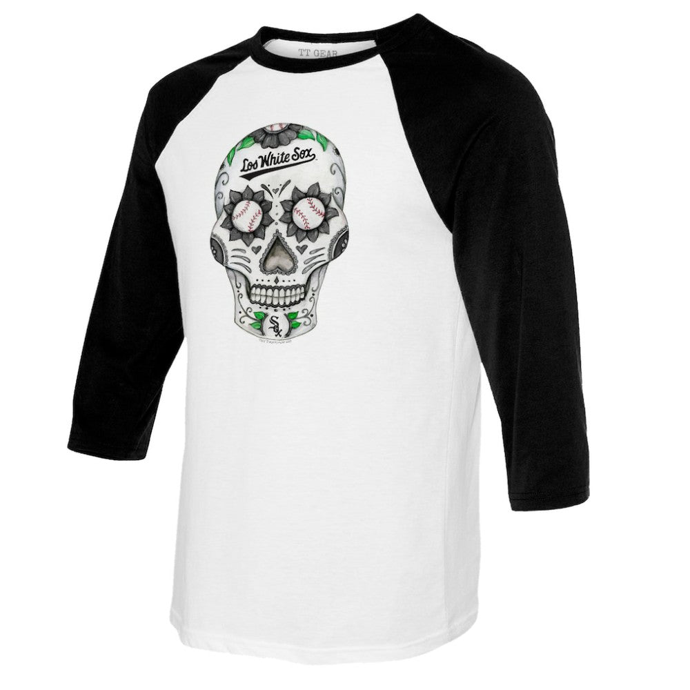 Chicago White Sox Tiny Turnip Women's Sugar Skull 3/4-Sleeve Raglan T-Shirt - White/Black - MLB Online