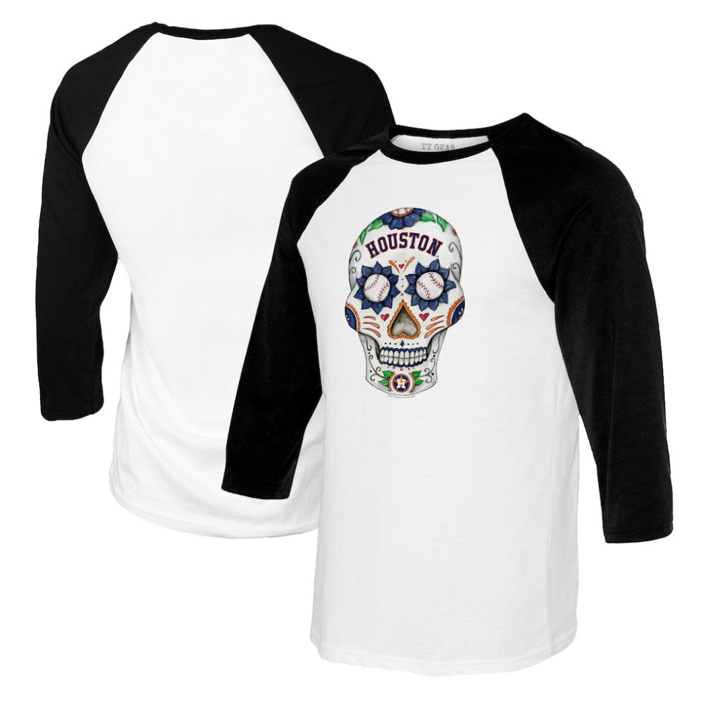 Houston Astros Tiny Turnip Women's Sugar Skull 3/4-Sleeve Raglan T-Shirt - White/Black - MLB Online