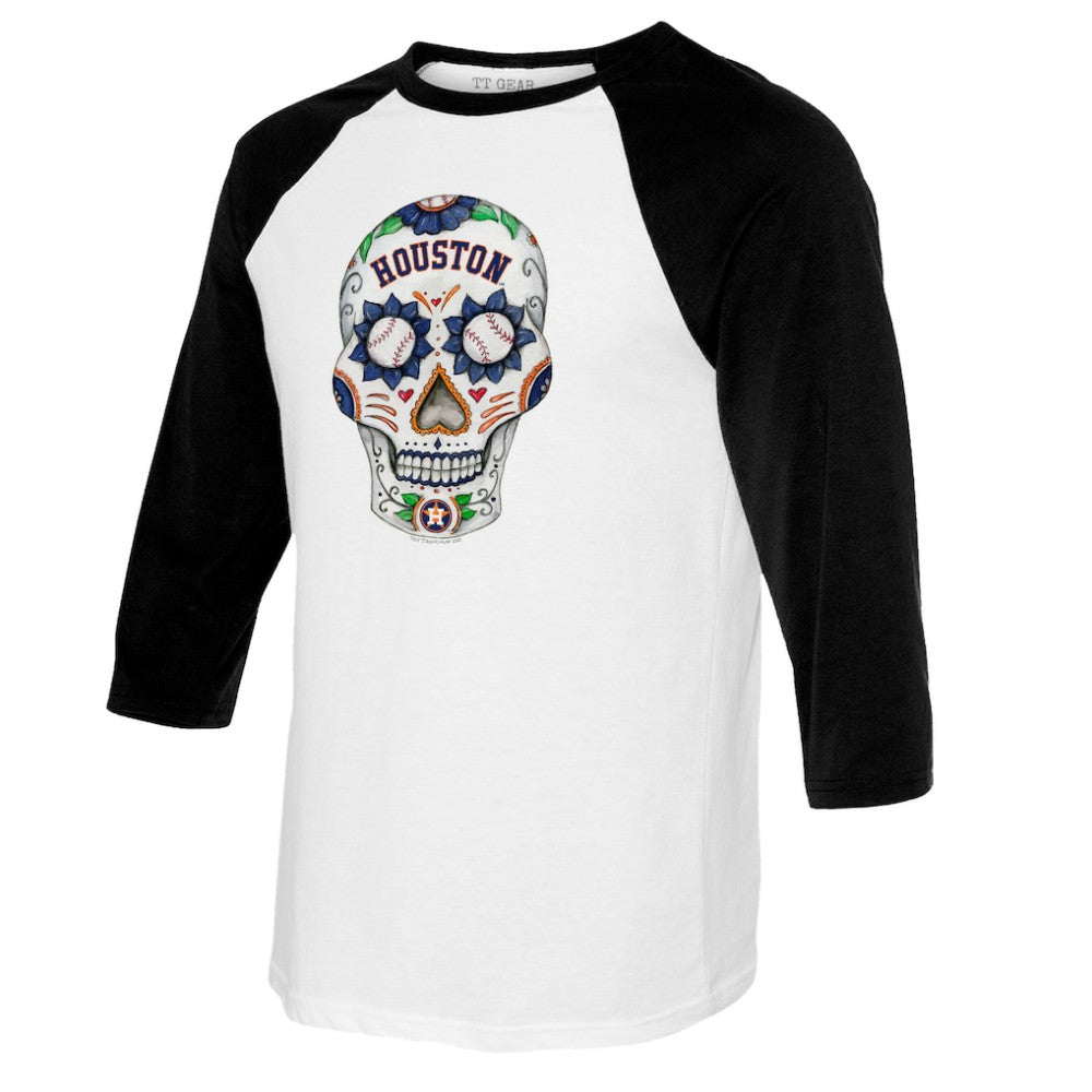 Houston Astros Tiny Turnip Women's Sugar Skull 3/4-Sleeve Raglan T-Shirt - White/Black - MLB Online