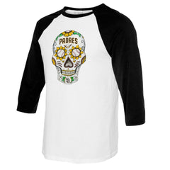 San Diego Padres Tiny Turnip Women's Sugar Skull 3/4-Sleeve Raglan T-Shirt - White/Black - MLB Online