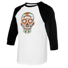 San Francisco Giants Tiny Turnip Women's Sugar Skull 3/4-Sleeve Raglan T-Shirt - White/Black - MLB Discount