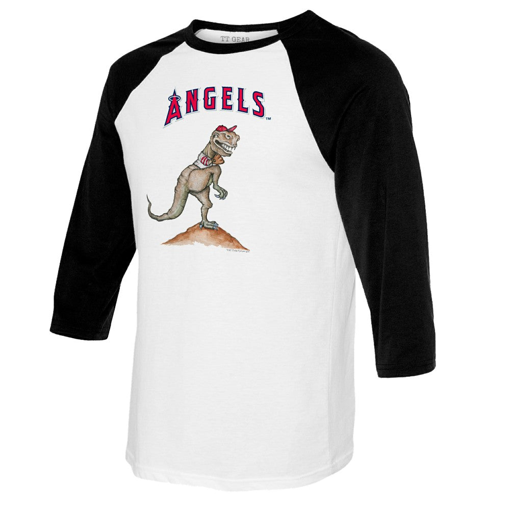 Los Angeles Angels Tiny Turnip Youth TT Rex Raglan 3/4 Sleeve T-Shirt - White/Black - MLB Discount